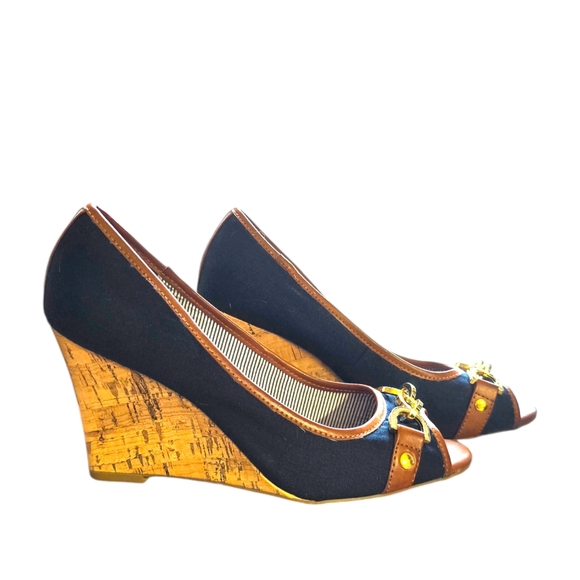 Tommy Hilfiger Women's slip on denim blue with brown trim platforms Size 8 - Picture 3 of 5